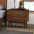FM7220WN-4PC 4 pc Tromso walnut finish wood mid century modern tapered legs queen bedroom set