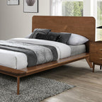 FM7222WN-4PC 4 pc Stathelle walnut finish wood tapered leg platform style mid century modern queen bedroom set