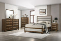 FM7231BR-4PC 4 pc Caerwys brown finish wood light gray padded fabric headboard and footboard queen bedroom set