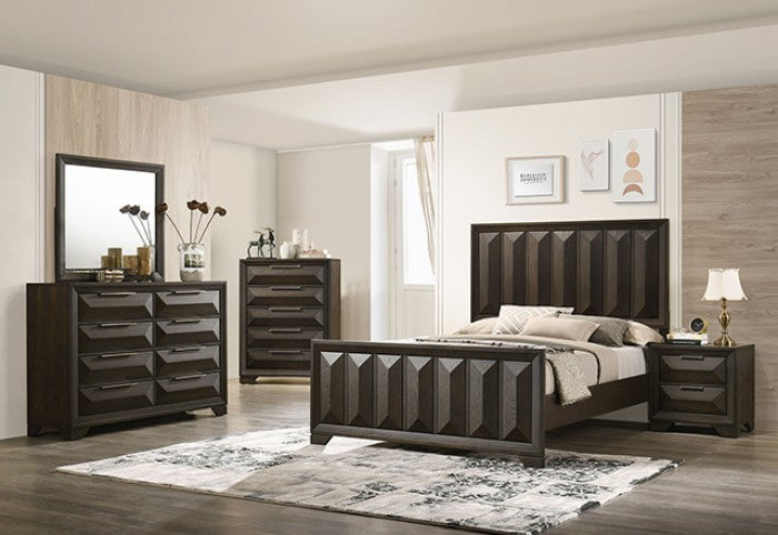 FM7232BR-4PC 4 pc Hexham espresso vertical faceted headboard and footboard queen bedroom set
