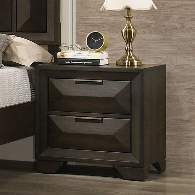 FM7232BR-N Hexham espresso horizontal faceted fronts 2 drawer nightstand