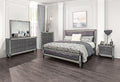 FM7240GY-4PC 4 pc Titania grey finish wood padded fabric headboard crystal accents trim queen bedroom set