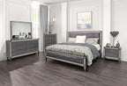 FM7240GY-4PC 4 pc Titania grey finish wood padded fabric headboard crystal accents trim queen bedroom set