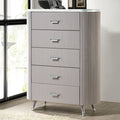 FM7243GY-C Aldgate light grey finish wood reeded panel and silver accents 5 drawer tall chest with stone top