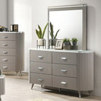 FM7243GY-4PC 4 pc Aldgate light grey finish wood reeded panel and silver accents queen bedroom set