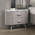 FM7243GY-N Aldgate light grey finish wood reeded panel and silver accents nightstand with stone top