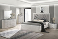 FM7244GY-4PC 4 pc Aldgate light grey finish wood reeded panel and silver accents queen bedroom set
