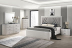 FM7244GY-4PC 4 pc Aldgate light grey finish wood reeded panel and silver accents queen bedroom set