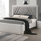 FM7244GY-4PC 4 pc Aldgate light grey finish wood reeded panel and silver accents queen bedroom set