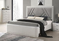 FM7244GY-Q  Aldgate light grey finish wood reeded panel and silver accents queen bed tufted headboard