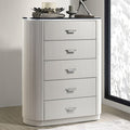 FM7244GY-C Aldgate light grey finish wood reeded panel and silver accents 5 drawer tall chest with stone top