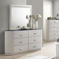 FM7244GY-D Aldgate light grey finish wood reeded panel and silver accents 6 drawer dresser with stone top