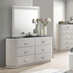 FM7244GY-4PC 4 pc Aldgate light grey finish wood reeded panel and silver accents queen bedroom set