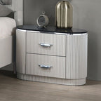 FM7244GY-4PC 4 pc Aldgate light grey finish wood reeded panel and silver accents queen bedroom set