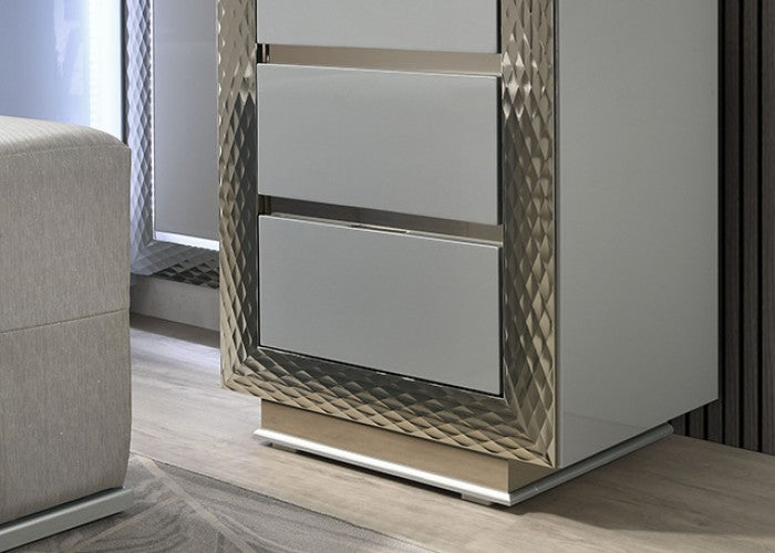 FM7251GY-V-SET  3 pc ventnor grey finsh wood vanity set with metal accent trim and stool