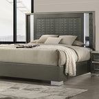 FM7252DG-4PC 4 pc Leyland dark grey finish wood LED and mirrored headboard queen bedroom set