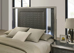 FM7252DG-4PC 4 pc Leyland dark grey finish wood LED and mirrored headboard queen bedroom set