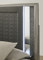 FM7252DG-4PC 4 pc Leyland dark grey finish wood LED and mirrored headboard queen bedroom set