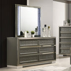 FM7252DG-4PC 4 pc Leyland dark grey finish wood LED and mirrored headboard queen bedroom set