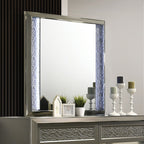 FM7252DG-4PC 4 pc Leyland dark grey finish wood LED and mirrored headboard queen bedroom set