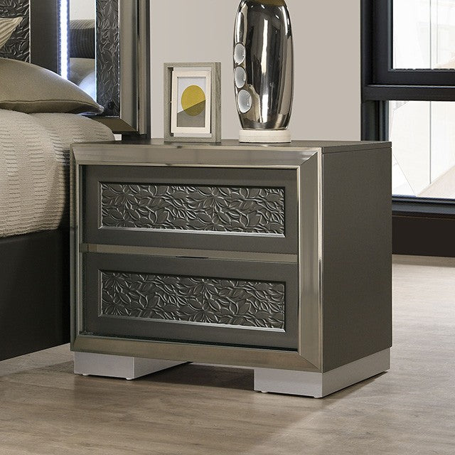 FM7252DG-4PC 4 pc Leyland dark grey finish wood LED and mirrored headboard queen bedroom set