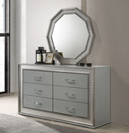 FM7253GY-4PC 4 pc Cassiopeia metallic grey finish wood Glam geometric LED headboard queen bedroom set
