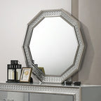 FM7253GY-4PC 4 pc Cassiopeia metallic grey finish wood Glam geometric LED headboard queen bedroom set