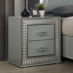 FM7253GY-4PC 4 pc Cassiopeia metallic grey finish wood Glam geometric LED headboard queen bedroom set