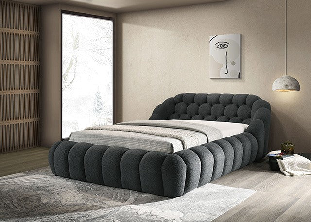 FM7260BK Willa arlo interiors Newquay black chenille fabric channel tufted queen bed