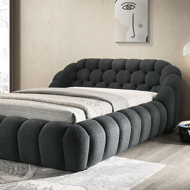 FM7260BK Willa arlo interiors Newquay black chenille fabric channel tufted queen bed