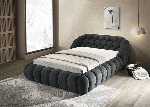 FM7260BK Willa arlo interiors Newquay black chenille fabric channel tufted queen bed
