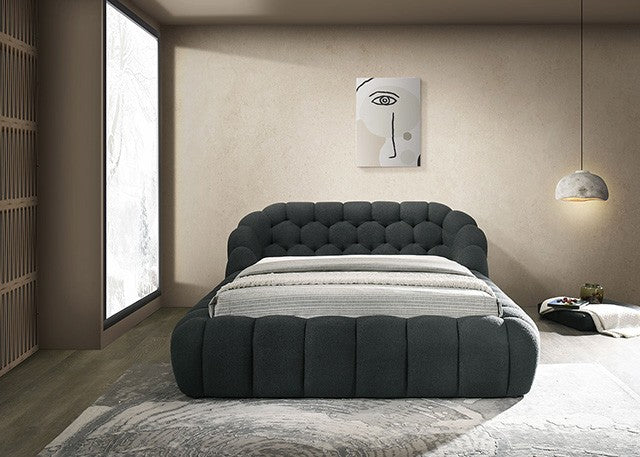 FM7260BK Willa arlo interiors Newquay black chenille fabric channel tufted queen bed