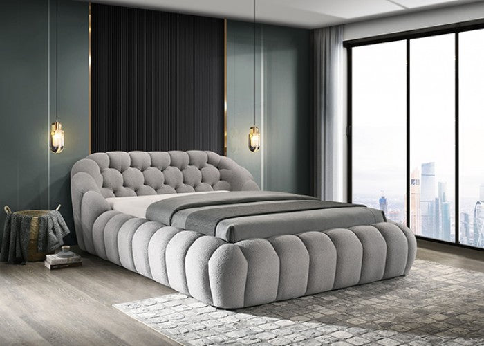 FM7260GY Willa arlo interiors Newquay grey chenille fabric channel tufted queen bed