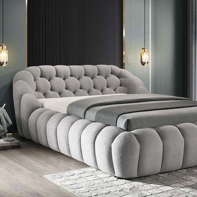FM7260GY Willa arlo interiors Newquay grey chenille fabric channel tufted queen bed