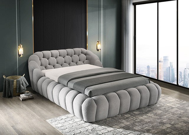 FM7260GY Willa arlo interiors Newquay grey chenille fabric channel tufted queen bed