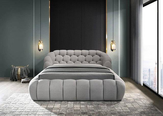 FM7260GY Willa arlo interiors Newquay grey chenille fabric channel tufted queen bed