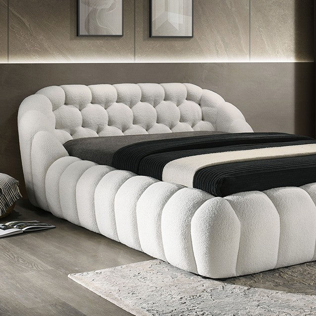 FM7260WH Willa arlo interiors Newquay white chenille fabric channel tufted queen bed