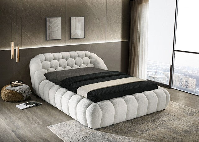 FM7260WH Willa arlo interiors Newquay white chenille fabric channel tufted queen bed