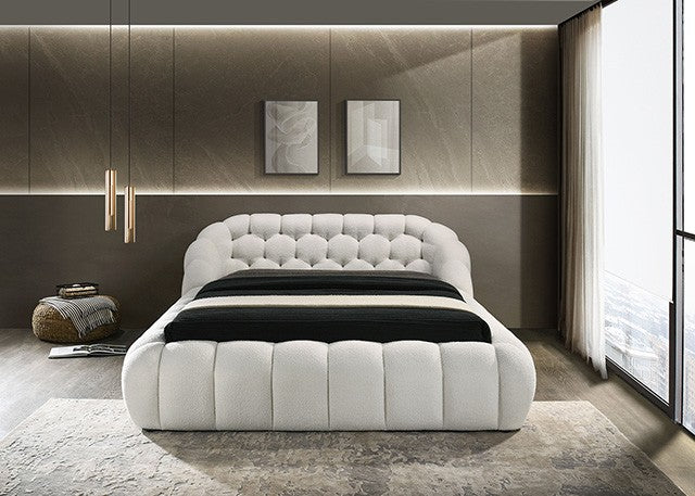 FM7260WH Willa arlo interiors Newquay white chenille fabric channel tufted queen bed