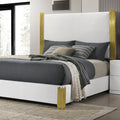 Basildon White Wood Fabric Padded Headboard Gold Accents Queen Bed – FM7271WH-Q