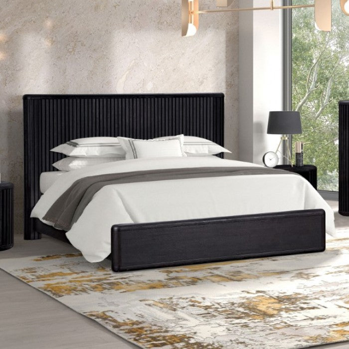 FM73000BK-L-4PC 4 pc Hildesheim black finish wood fluted design headboard queen bedroom set