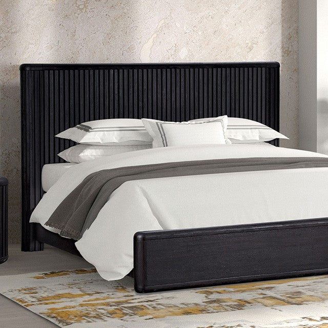 FM73000BK-L-4PC 4 pc Hildesheim black finish wood fluted design headboard queen bedroom set