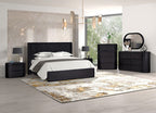 FM73000BK-L-4PC 4 pc Hildesheim black finish wood fluted design headboard queen bedroom set