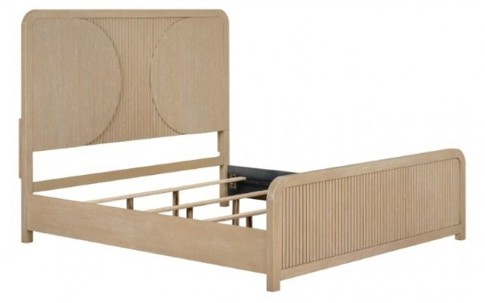 FM73001NT-4PC 4 pc Tangentry natural finish wood fluted circular design headboard queen bedroom set USB plugs