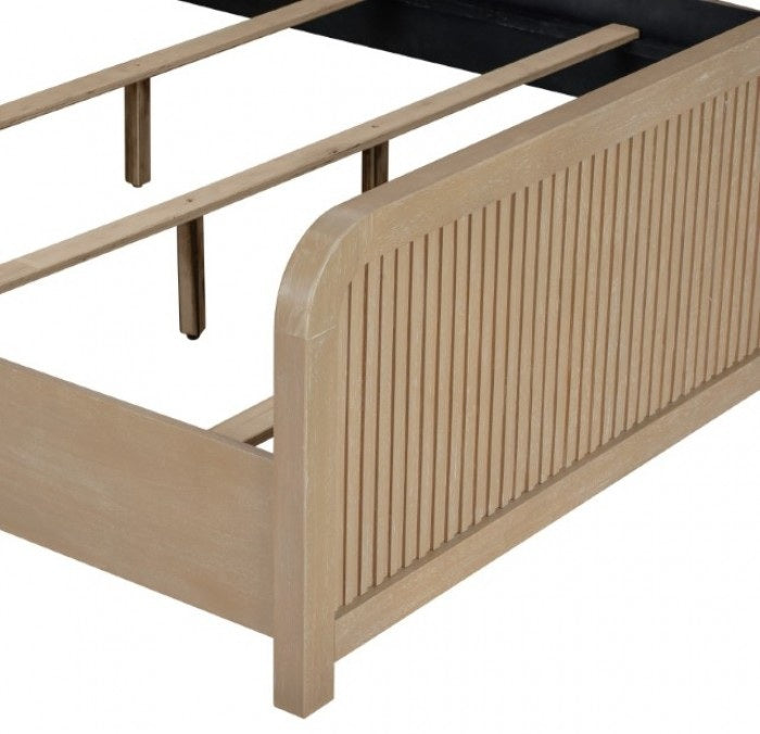 FM73001NT-4PC 4 pc Tangentry natural finish wood fluted circular design headboard queen bedroom set USB plugs