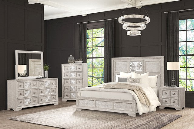 FM7368GY-4PC 4 pc Argenthart light gray finish wood decorative sunburst headboard queen bedroom set