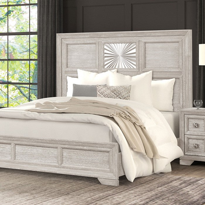 FM7368GY-4PC 4 pc Argenthart light gray finish wood decorative sunburst headboard queen bedroom set