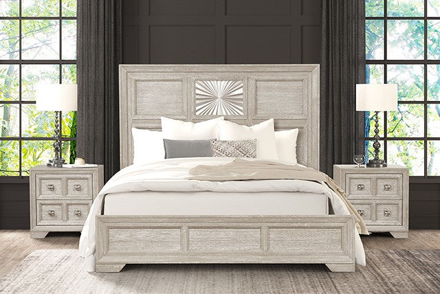 FM7368GY-4PC 4 pc Argenthart light gray finish wood decorative sunburst headboard queen bedroom set
