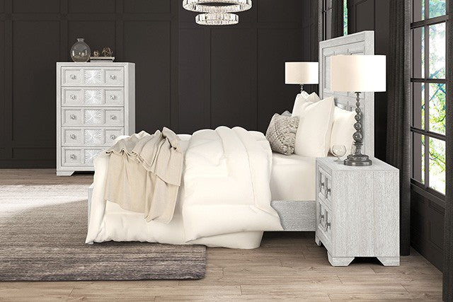 FM7368GY-4PC 4 pc Argenthart light gray finish wood decorative sunburst headboard queen bedroom set