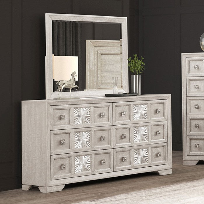 FM7368GY-4PC 4 pc Argenthart light gray finish wood decorative sunburst headboard queen bedroom set